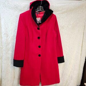 Chadwicks Red & Black Hooded Elegant Coat Size10